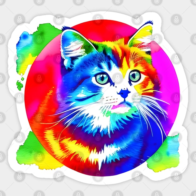 Colorful Rainbow Cats Digital Portrait (MD23Ar007) Sticker by Maikell Designs